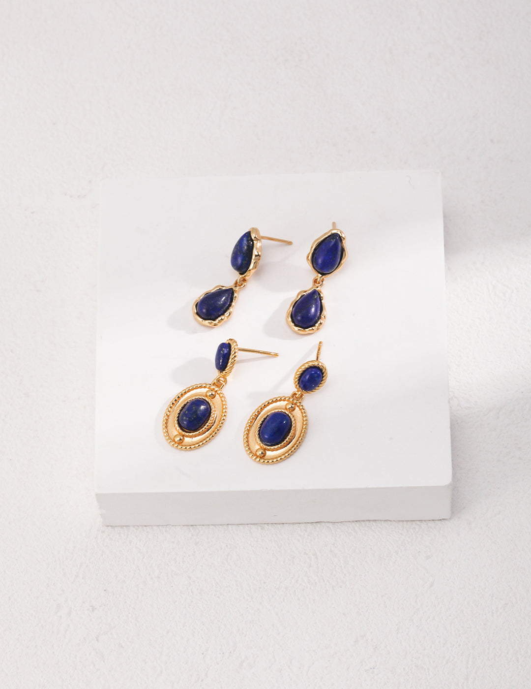 Two Drop-shaped Gold Lapis Lazuli Earrings