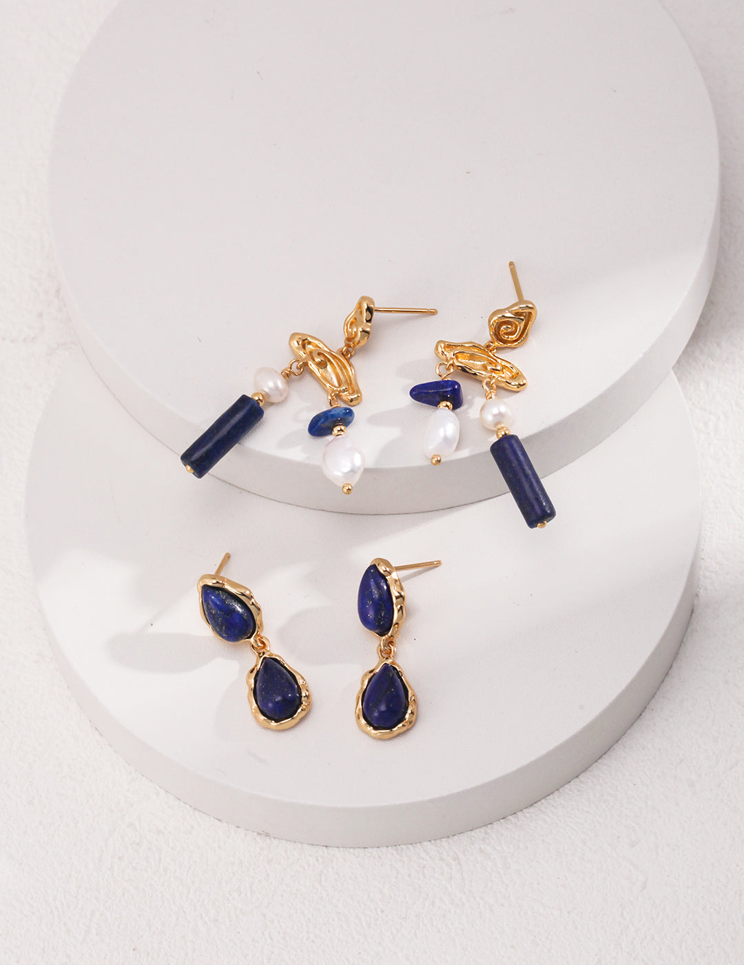 Two Drop-shaped Gold Lapis Lazuli Earrings