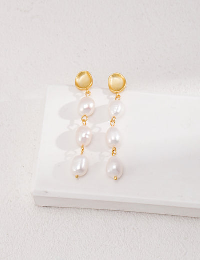 Three Special-shaped Baroque Pearls Long Earrings
