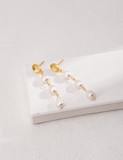 Three Special-shaped Baroque Pearls Long Earrings
