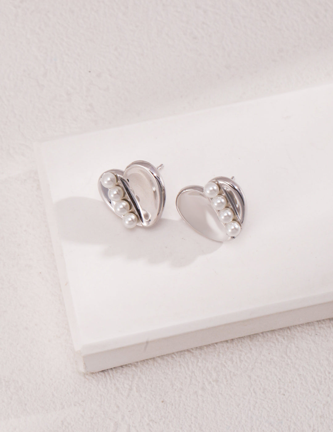 Sterling Silver Love Pearl Stud Earrings