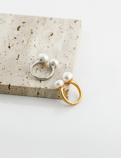 Double Pearl Open Ring