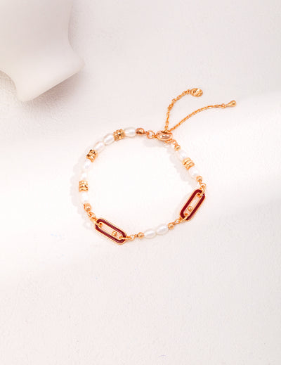 French Romantic Pearl Inlaid Red Drop Glaze Bracelets