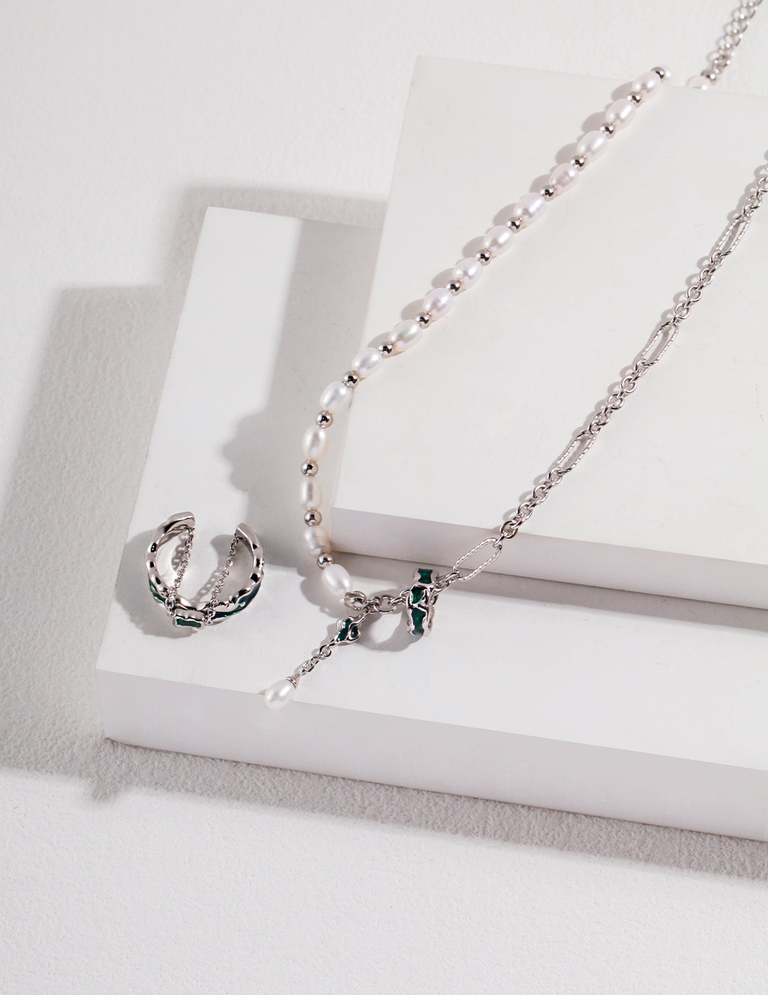 Dripping Glaze Sterling Silver Pearl Necklaces