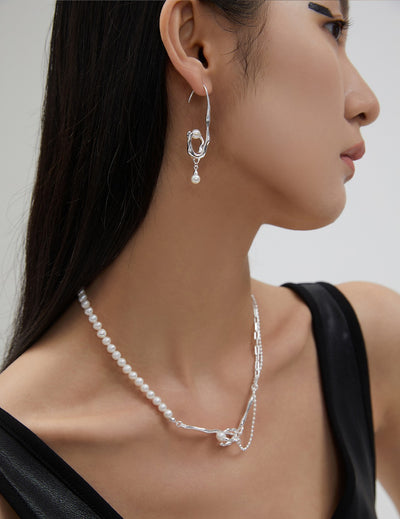 Sterling Silver Asymmetric Pearl Earrings