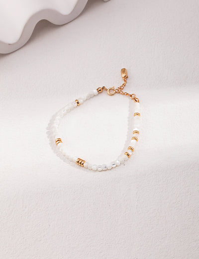 Natural Silver Silk Shell Gold Bead Bracelet