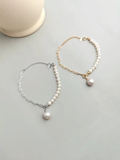 Elegant Baroque Pearl Splice Chain Bracelet