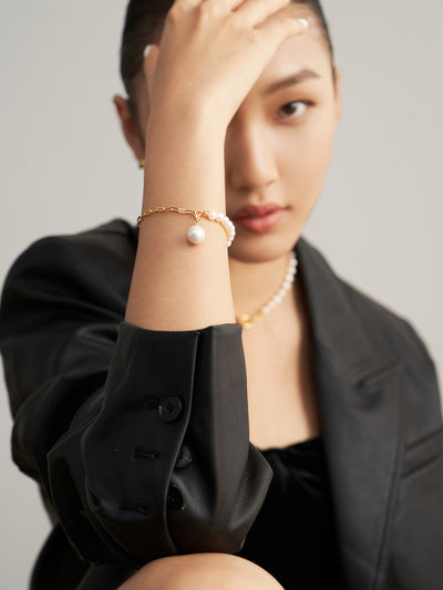 Elegant Baroque Pearl Splice Chain Bracelet