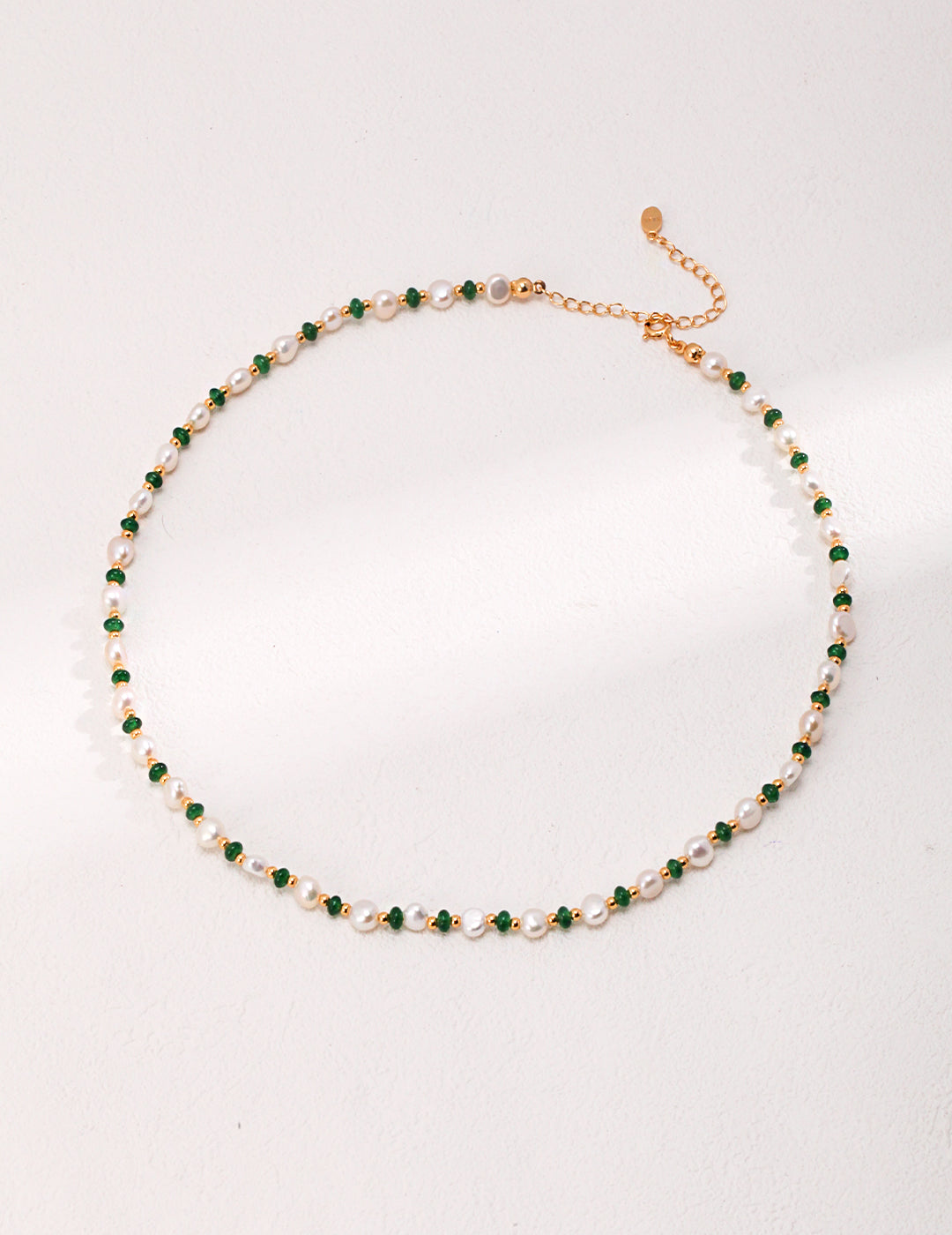 925 Sterling Silver  Synthetic Emerald Pearl Necklace