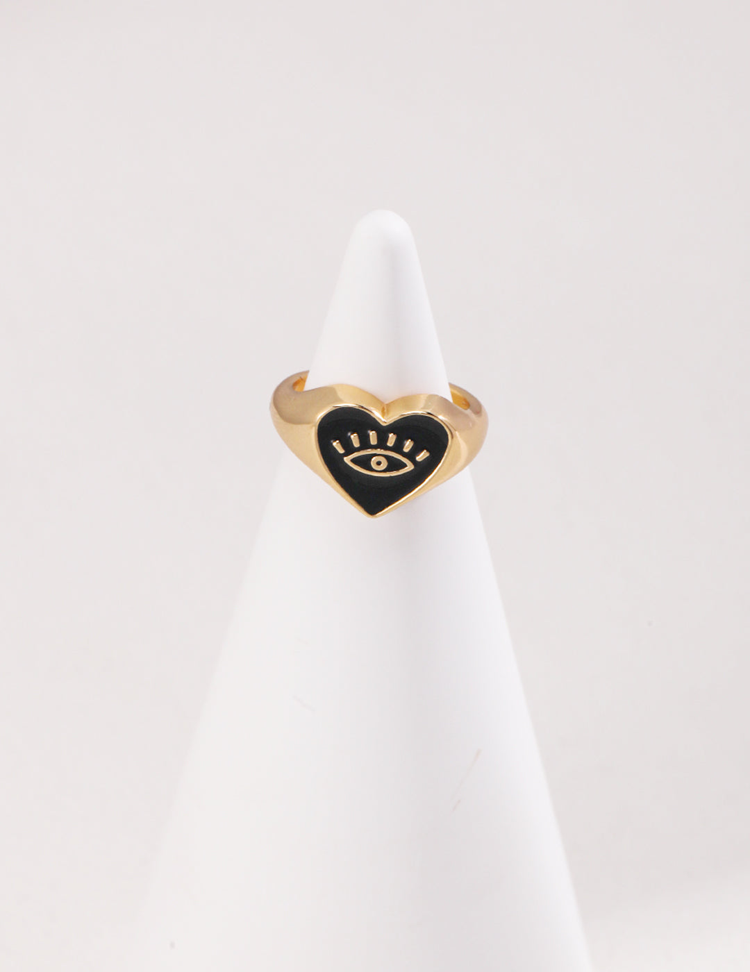 Sterling Silver Adjustable Ring with Black Enamel Heart