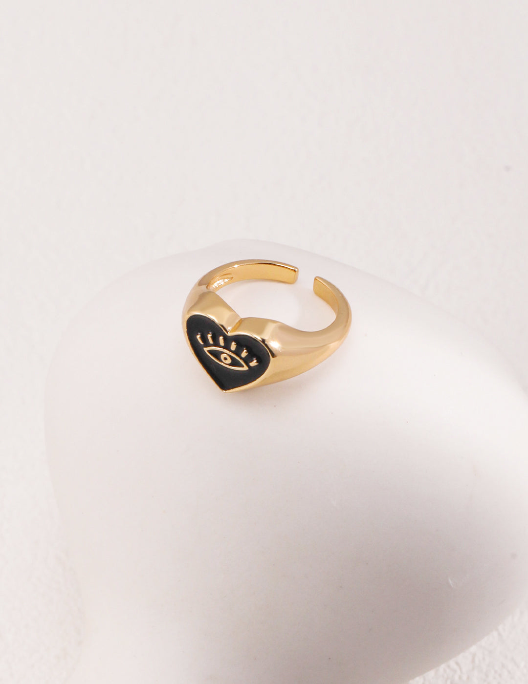 Sterling Silver Adjustable Ring with Black Enamel Heart