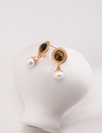 Tiger‘s Eye  Pearl Earrings