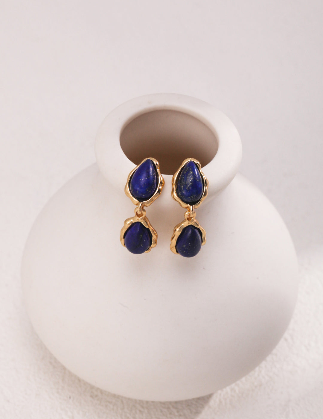 Two Drop-shaped Gold Lapis Lazuli Earrings