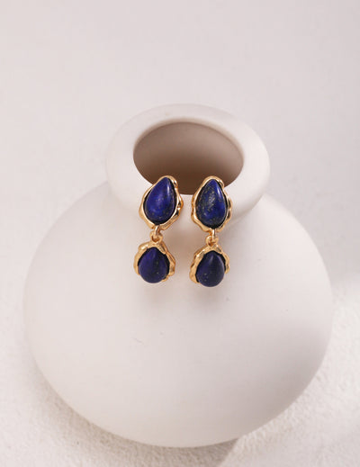 Two Drop-shaped Gold Lapis Lazuli Earrings