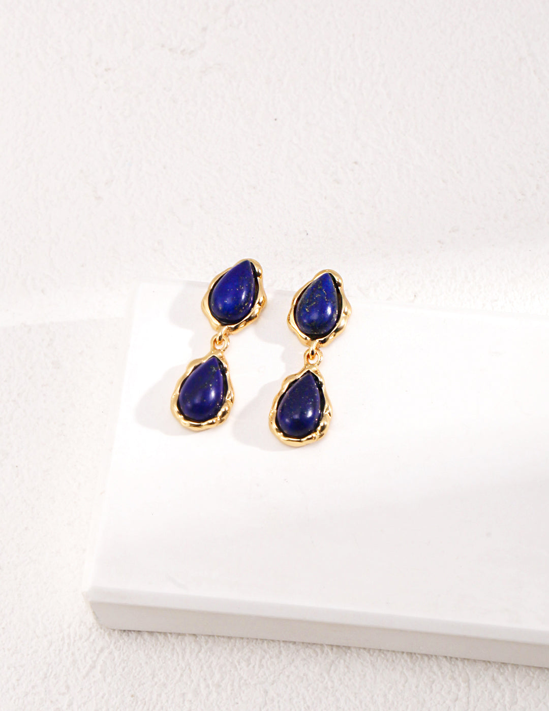 Two Drop-shaped Gold Lapis Lazuli Earrings