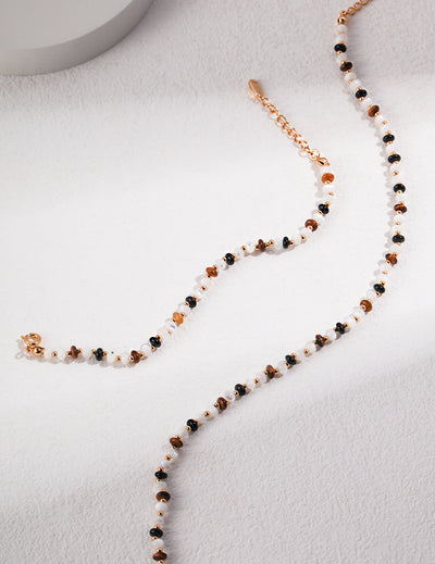 Retro Tiger Eye Stone Mother-of-Pearl Spliced Pearl Necklace