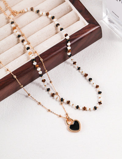 Retro Tiger Eye Stone Mother-of-Pearl Spliced Pearl Necklace