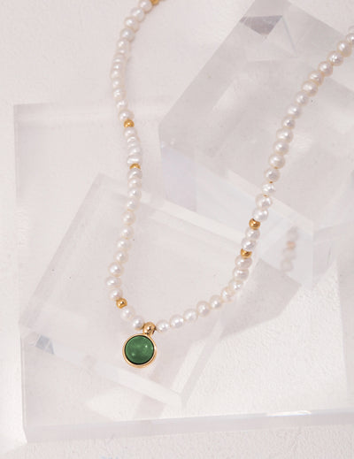 Water Grass Agate Pendant Pearl Necklace