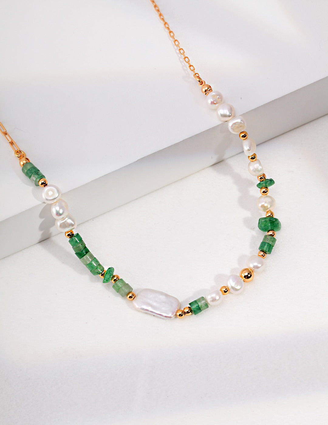 Sterling Silver Pearl Green Strawberry Crystal Necklace