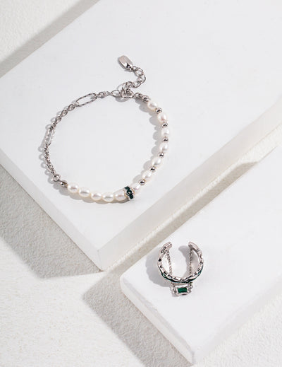 Drip Glaze Sterling Silver Pearl Bracelets