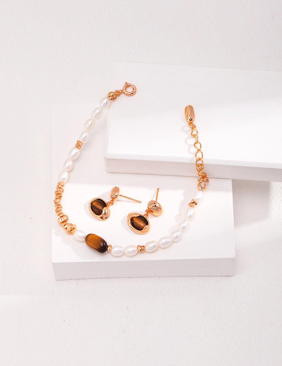 Tiger Eye Stone Sterling Silver Pearl Bracelet