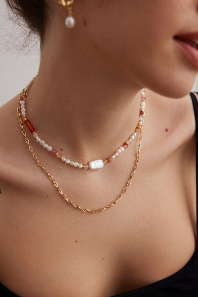 Sterling Silver Strawberry Crystals Baroque Pearl Necklace