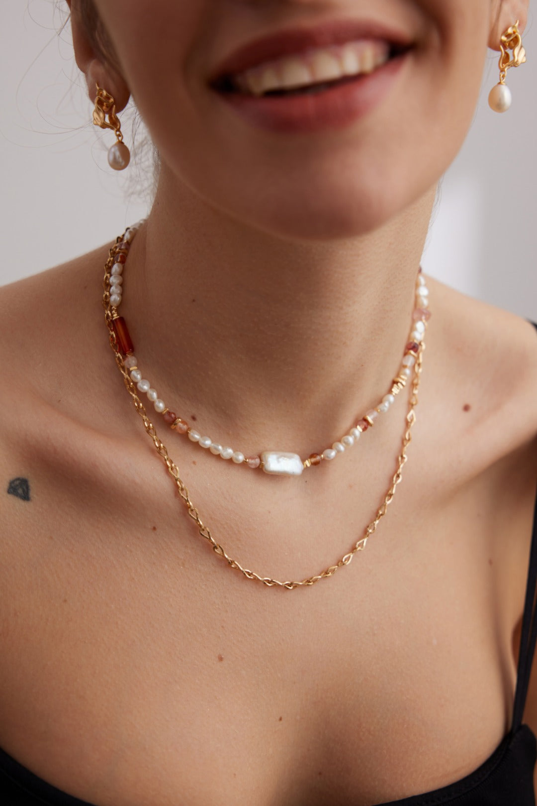 Sterling Silver Strawberry Crystals Baroque Pearl Necklace